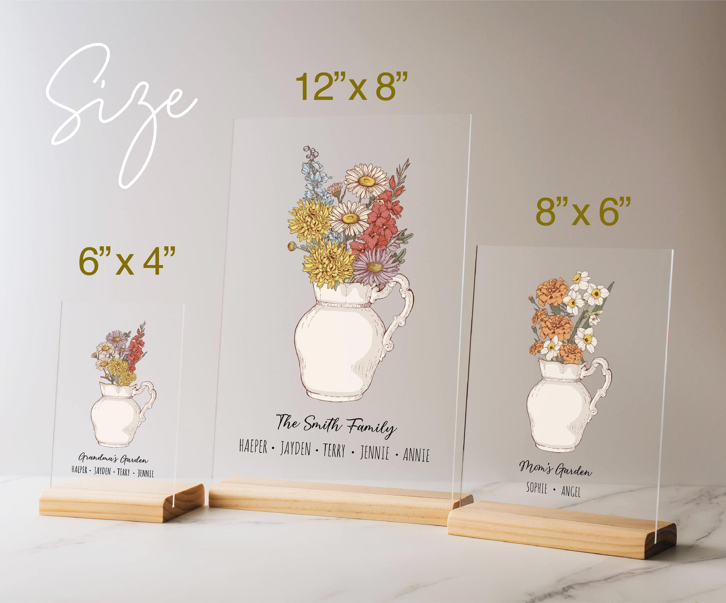 50%OFF⭐️Personalized Birth flower Bouquet Vase Names Plaque For Mom/Grandma