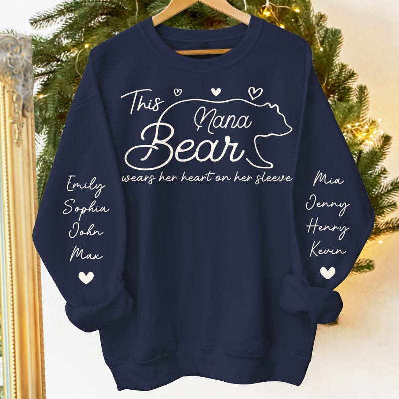 This Mama Bear Wears Her Heart On Her Sleeve - Family Personalized Custom Unisex Sweatshirt 🎁