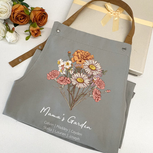 50%OFF⭐️Personalized Birth flower Bouquet Names Apron Waterproof