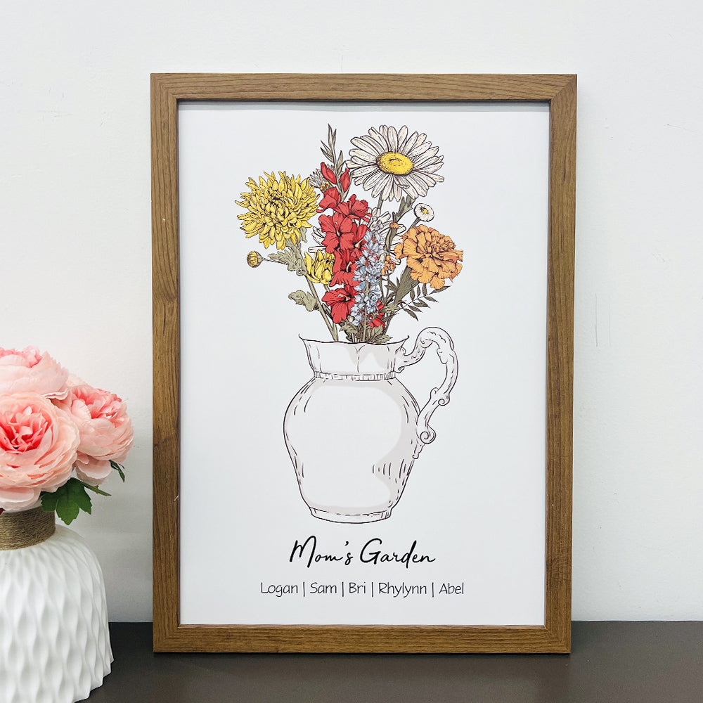 50%OFF⭐️Personalized Birth flower Bouquet Vase Names Frame For Mom/Grandma