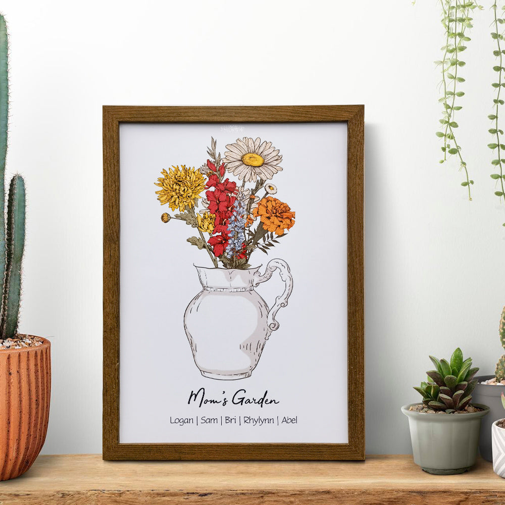 50%OFF⭐️Personalized Birth flower Bouquet Vase Names Frame For Mom/Grandma