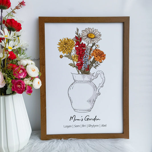 50%OFF⭐️Personalized Birth flower Bouquet Vase Names Frame For Mom/Grandma