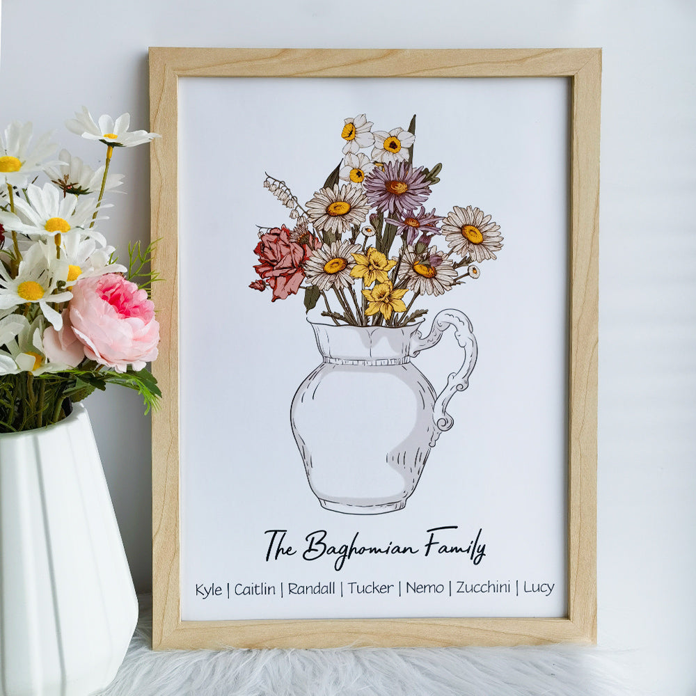 50%OFF⭐️Personalized Birth flower Bouquet Vase Names Frame For Mom/Grandma