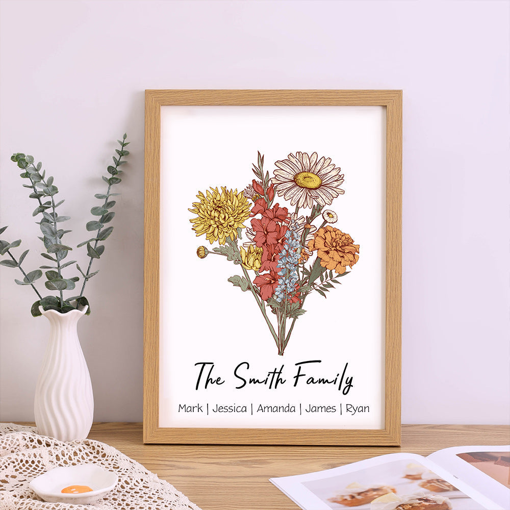 50%OFF⭐️Personalized Birth flower Bouquet Names Frame