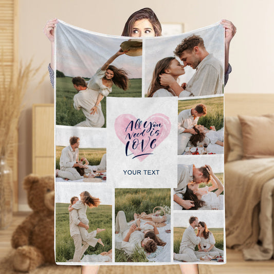 Custom 8 Photos&Text Fleece Blankets All You Need Is Love