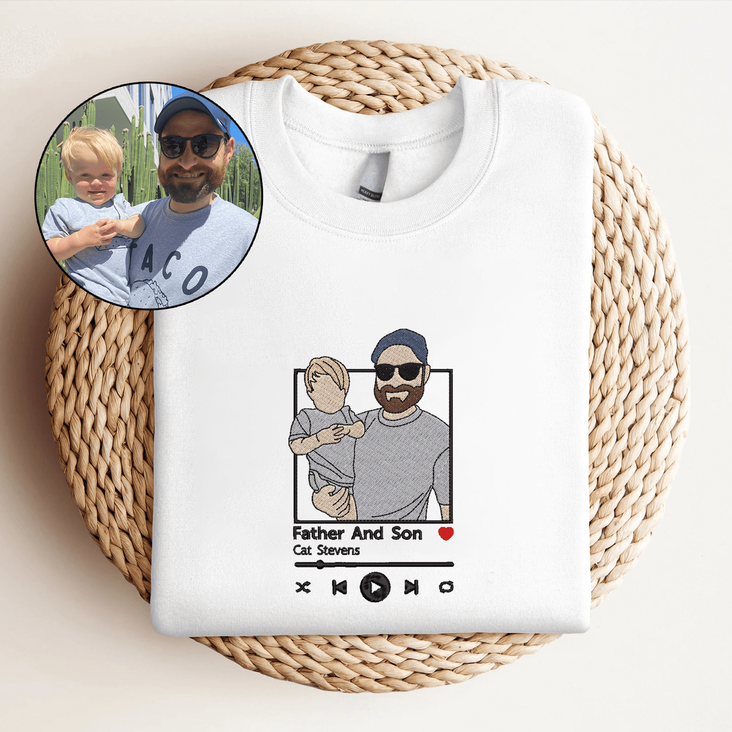 Personalized Embroidered Sweatshirt Portrait Music Player Couple Family Gift For Boyfriend